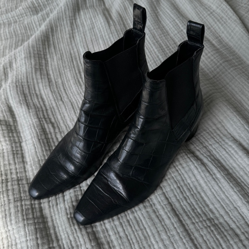 Zara Black Faux Snakeskin Slim Heeled Boots